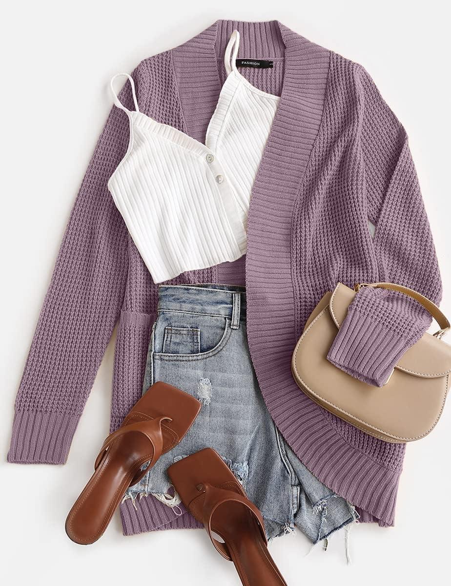 imageZESICA Womens Fall Winter 2026 Long Sleeve Open Front Casual Lightweight Soft Knit Cardigan Sweater OuterwearPurple