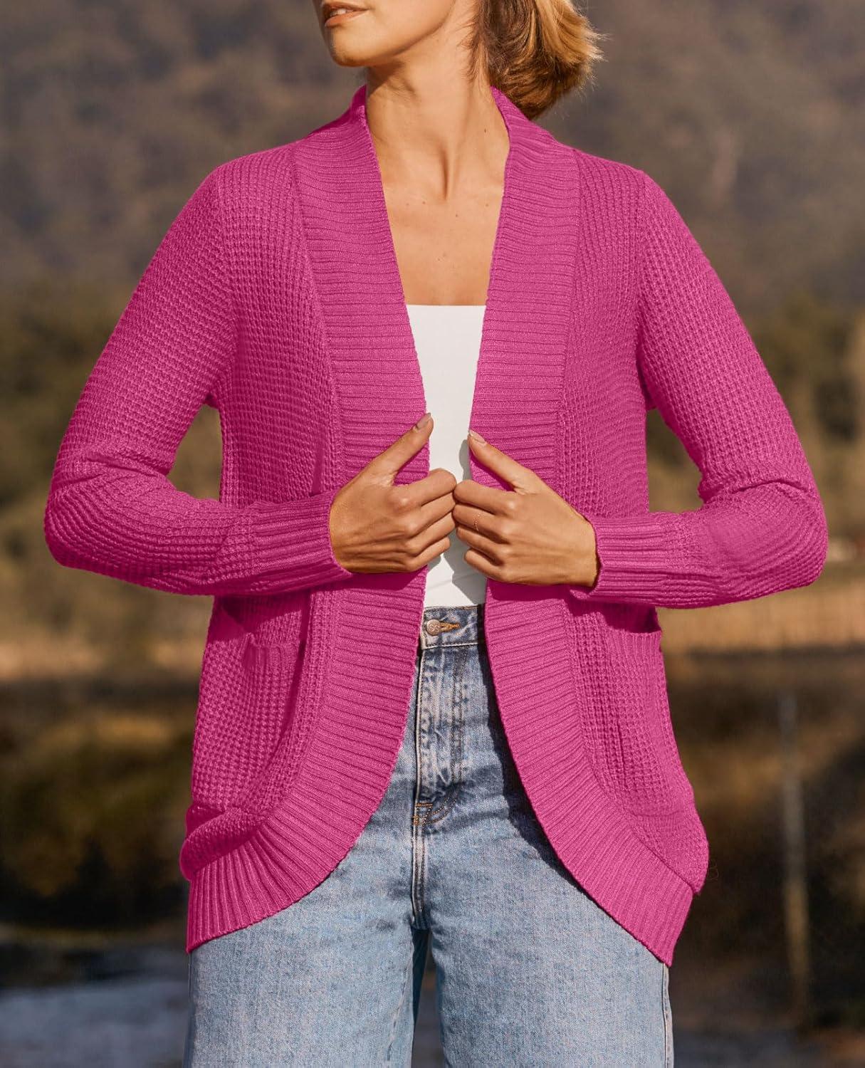 imageZESICA Womens Fall Winter 2026 Long Sleeve Open Front Casual Lightweight Soft Knit Cardigan Sweater OuterwearRose