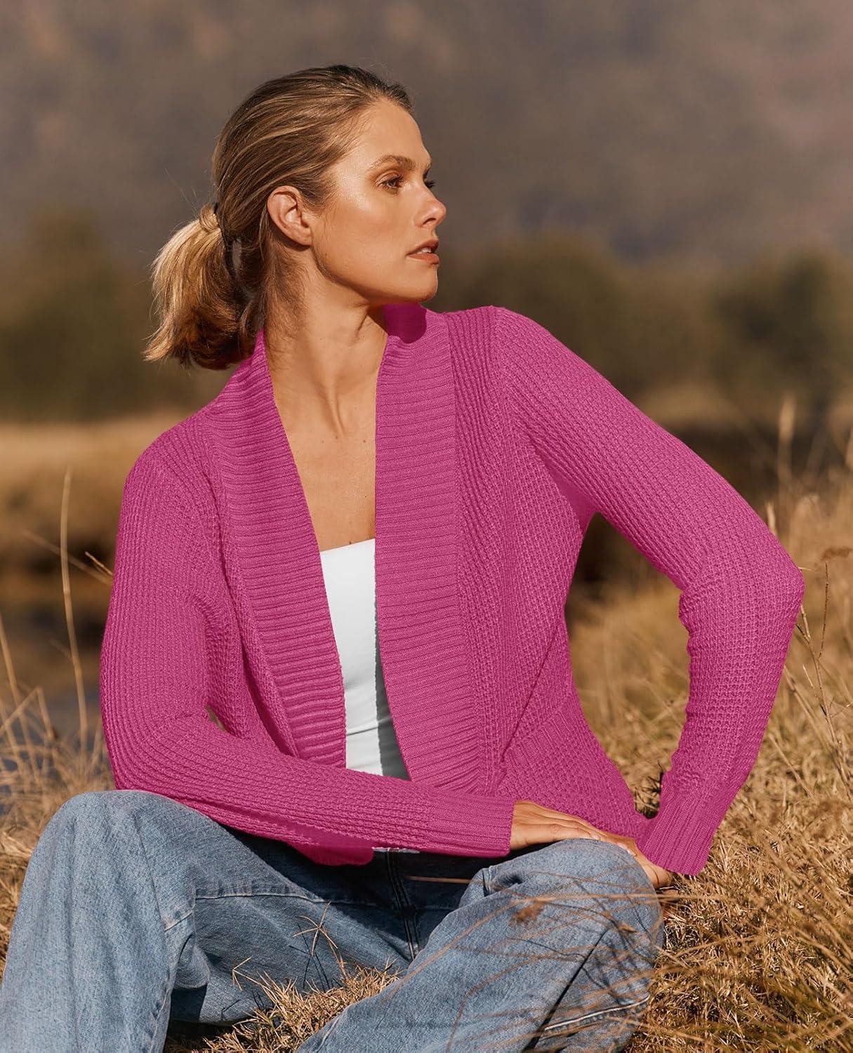 imageZESICA Womens Fall Winter 2026 Long Sleeve Open Front Casual Lightweight Soft Knit Cardigan Sweater OuterwearRose