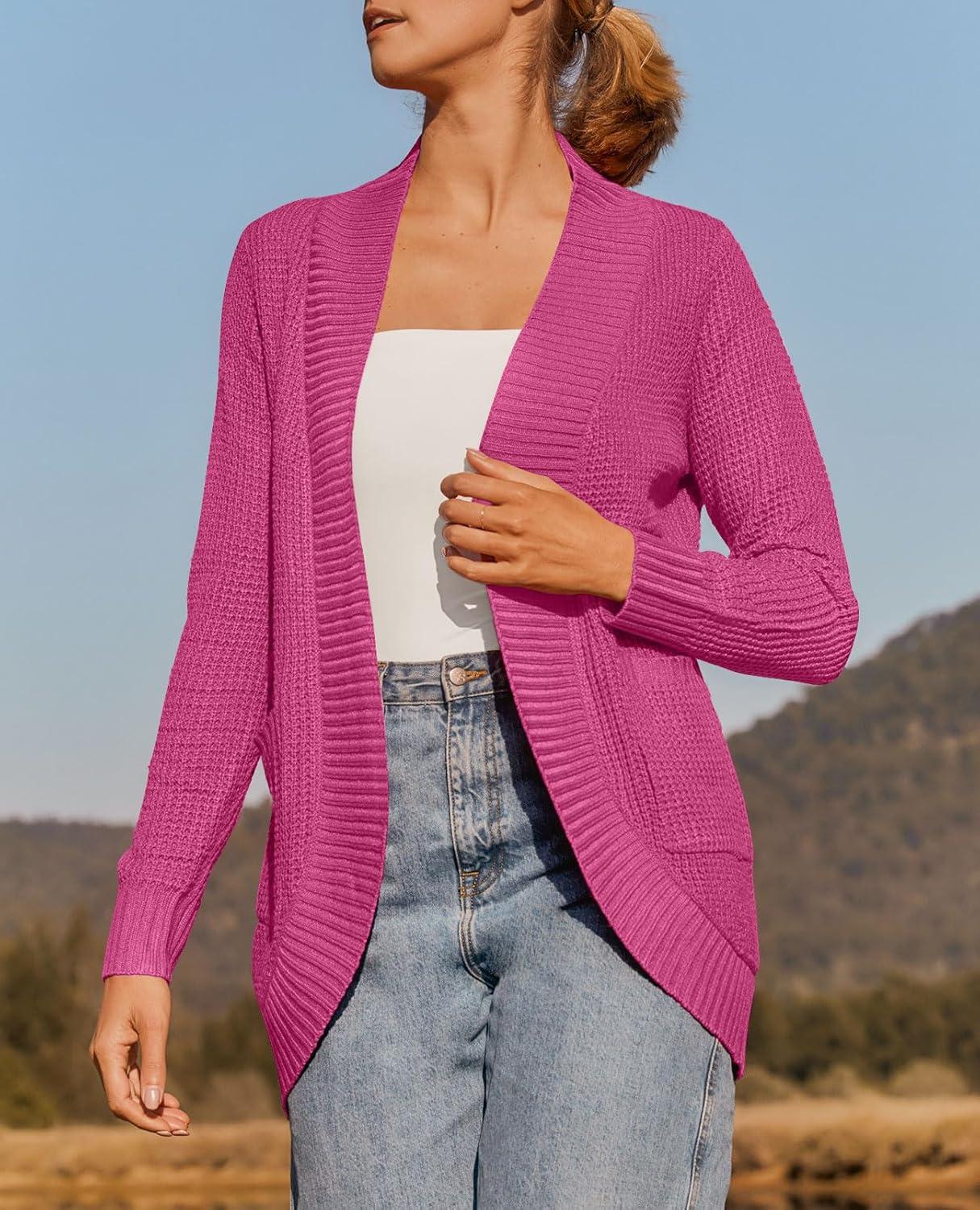 imageZESICA Womens Fall Winter 2026 Long Sleeve Open Front Casual Lightweight Soft Knit Cardigan Sweater OuterwearRose