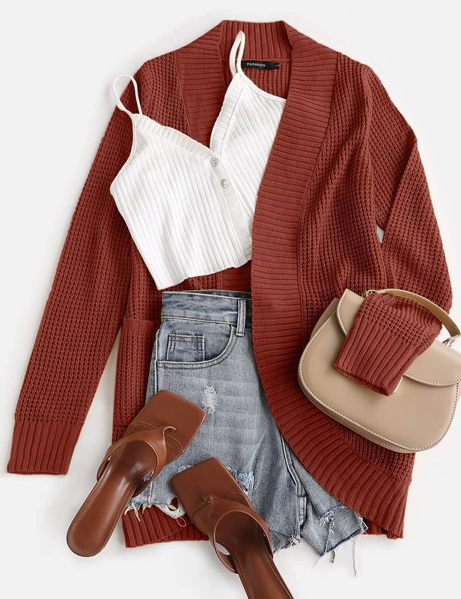 imageZESICA Womens Fall Winter 2026 Long Sleeve Open Front Casual Lightweight Soft Knit Cardigan Sweater OuterwearRust