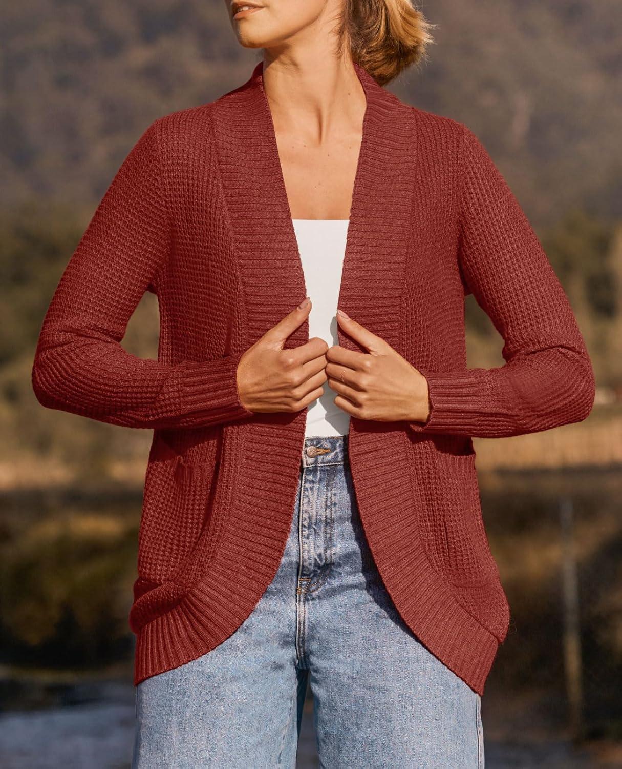 imageZESICA Womens Fall Winter 2026 Long Sleeve Open Front Casual Lightweight Soft Knit Cardigan Sweater OuterwearRust
