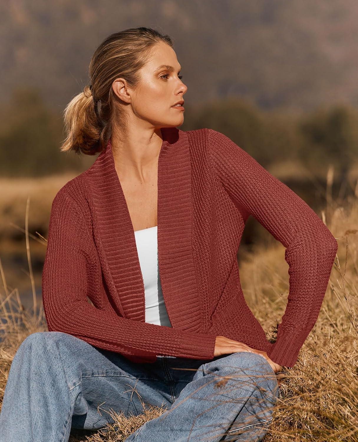 imageZESICA Womens Fall Winter 2026 Long Sleeve Open Front Casual Lightweight Soft Knit Cardigan Sweater OuterwearRust