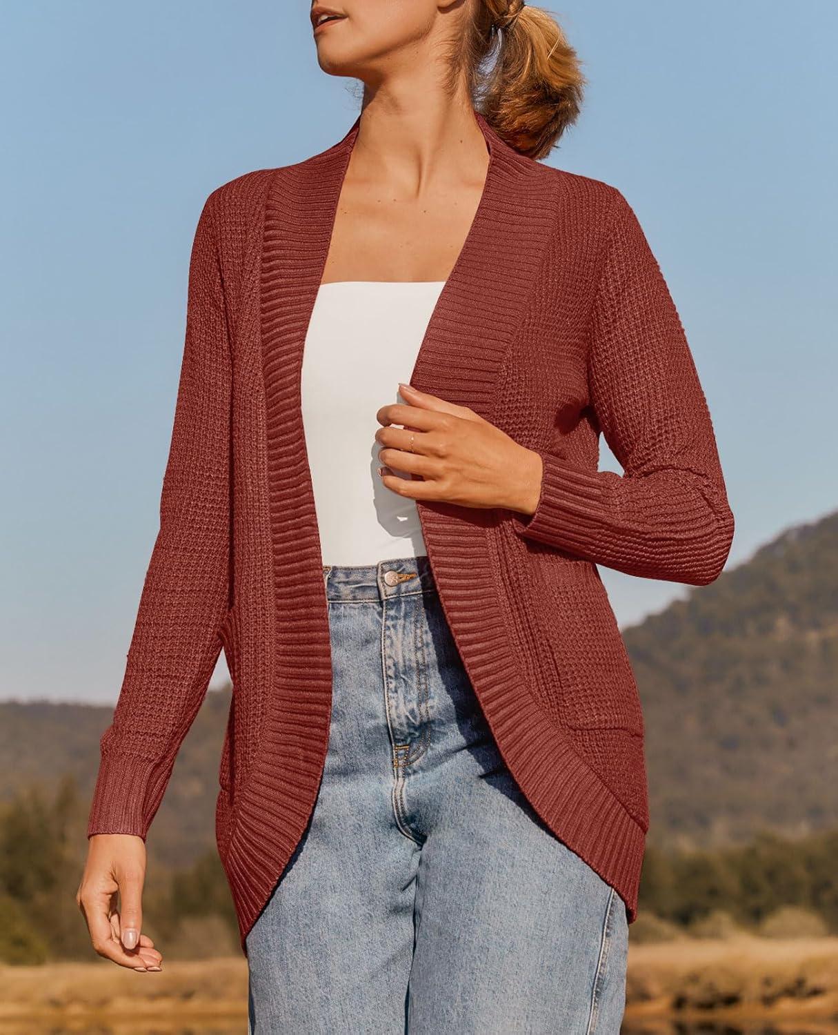imageZESICA Womens Fall Winter 2026 Long Sleeve Open Front Casual Lightweight Soft Knit Cardigan Sweater OuterwearRust