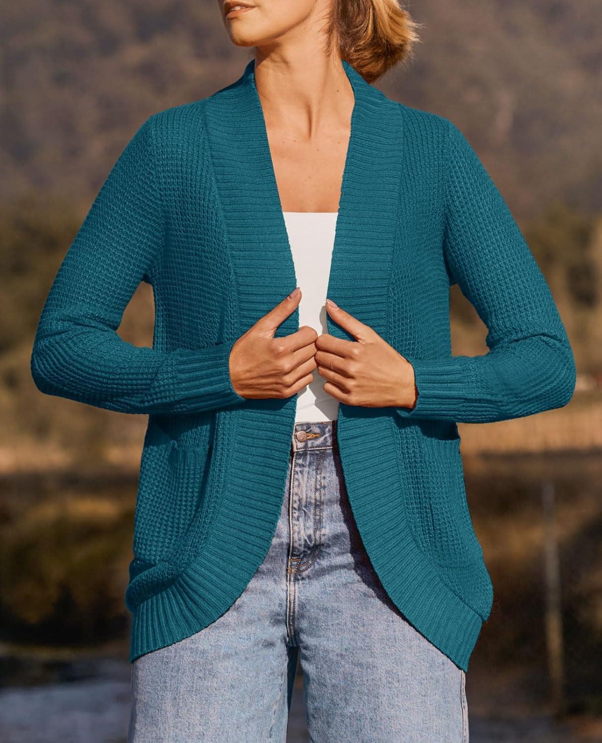 imageZESICA Womens Fall Winter 2026 Long Sleeve Open Front Casual Lightweight Soft Knit Cardigan Sweater OuterwearTeal
