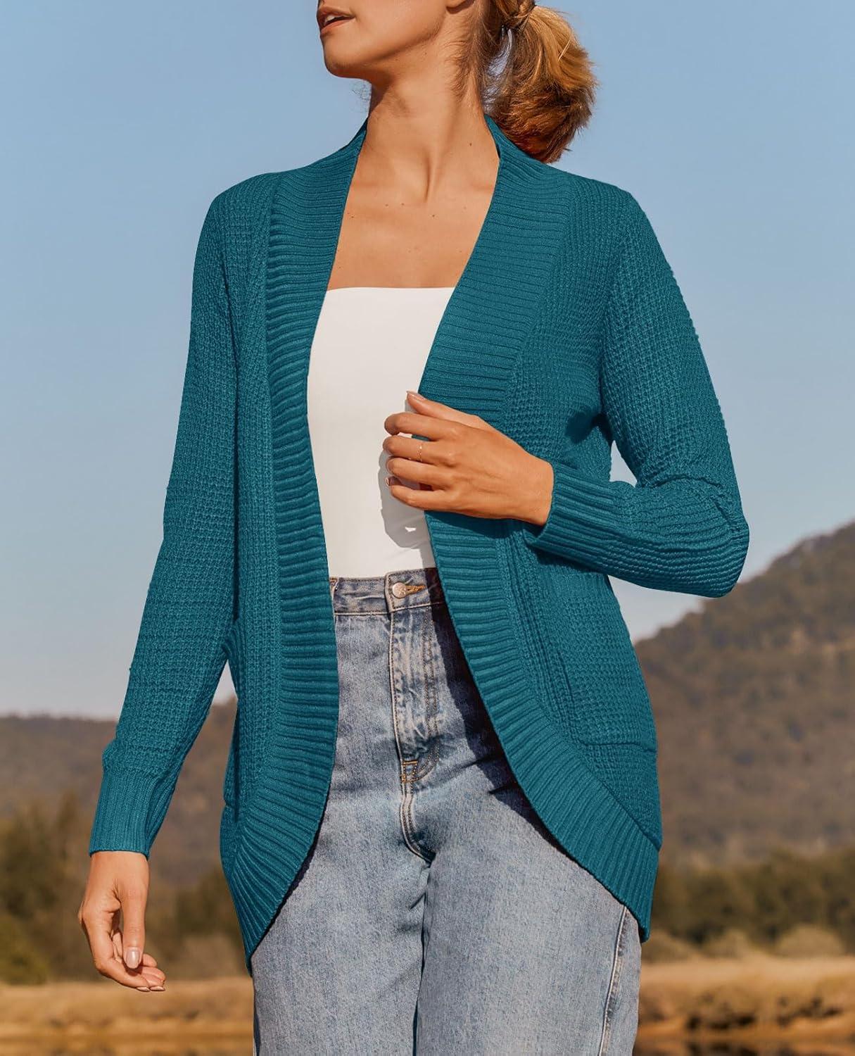 imageZESICA Womens Fall Winter 2026 Long Sleeve Open Front Casual Lightweight Soft Knit Cardigan Sweater OuterwearTeal