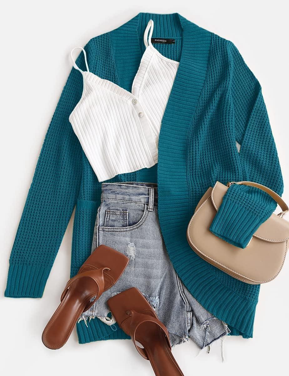 imageZESICA Womens Fall Winter 2026 Long Sleeve Open Front Casual Lightweight Soft Knit Cardigan Sweater OuterwearTeal