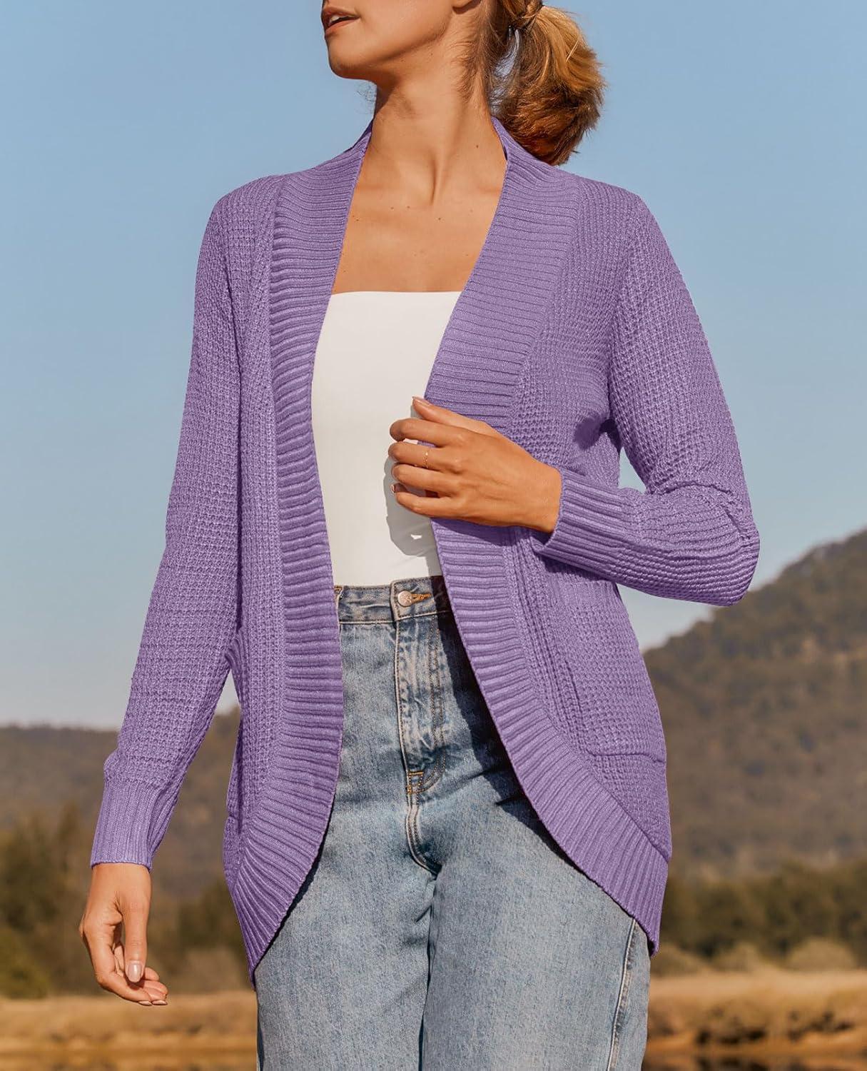 imageZESICA Womens Fall Winter 2026 Long Sleeve Open Front Casual Lightweight Soft Knit Cardigan Sweater OuterwearViolet