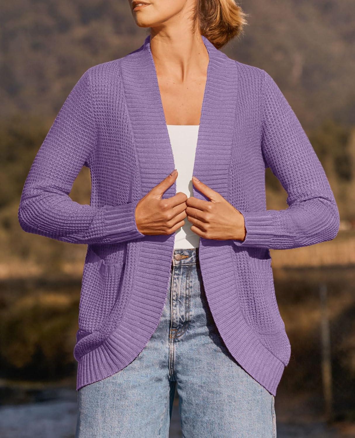 imageZESICA Womens Fall Winter 2026 Long Sleeve Open Front Casual Lightweight Soft Knit Cardigan Sweater OuterwearViolet