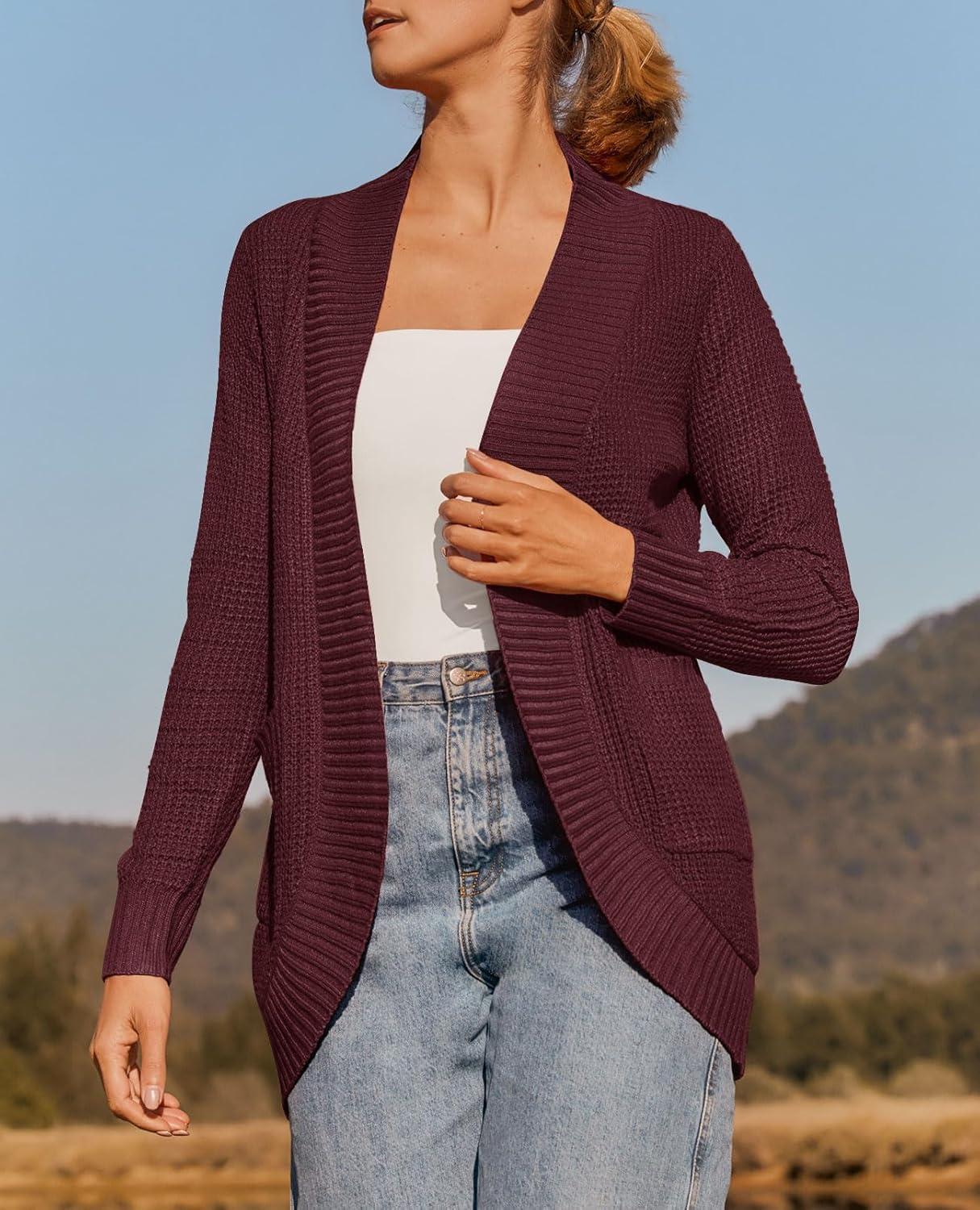 imageZESICA Womens Fall Winter 2026 Long Sleeve Open Front Casual Lightweight Soft Knit Cardigan Sweater OuterwearWine