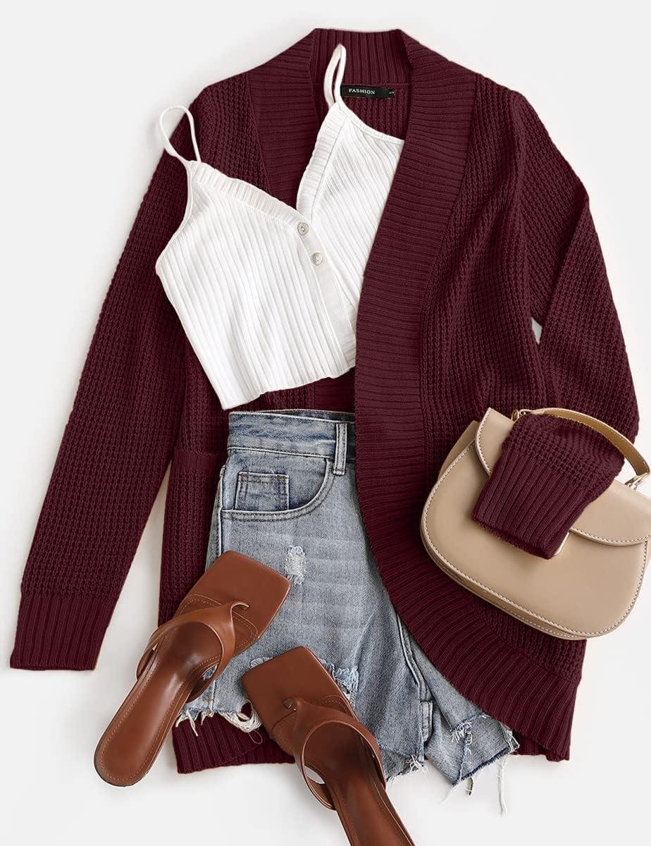 imageZESICA Womens Fall Winter 2026 Long Sleeve Open Front Casual Lightweight Soft Knit Cardigan Sweater OuterwearWine