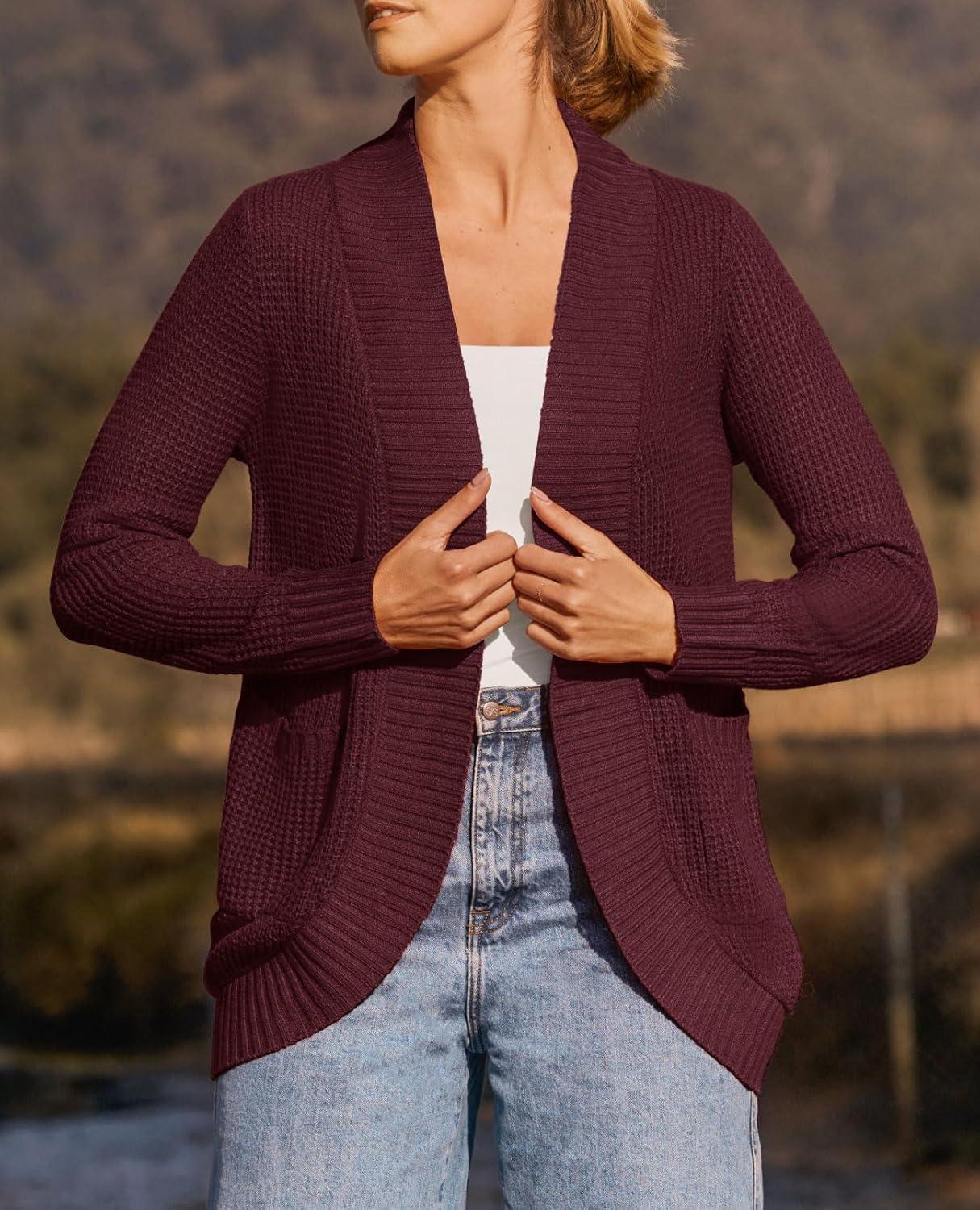 imageZESICA Womens Fall Winter 2026 Long Sleeve Open Front Casual Lightweight Soft Knit Cardigan Sweater OuterwearWine