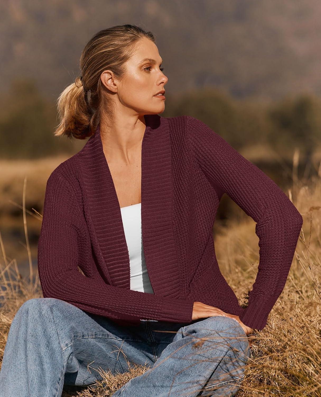 imageZESICA Womens Fall Winter 2026 Long Sleeve Open Front Casual Lightweight Soft Knit Cardigan Sweater OuterwearWine