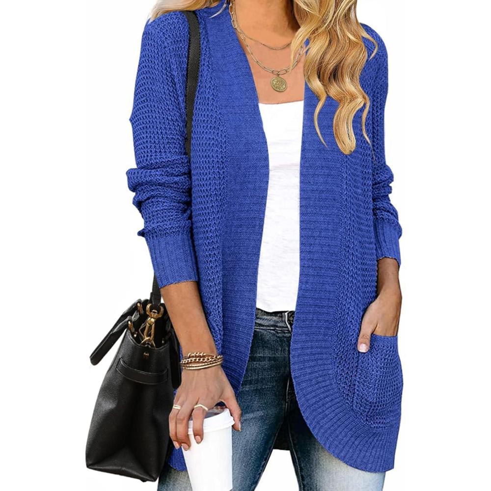 imageZESICA Womens Fall Winter 2026 Long Sleeve Open Front Casual Lightweight Soft Knit Cardigan Sweater OuterwearBlue