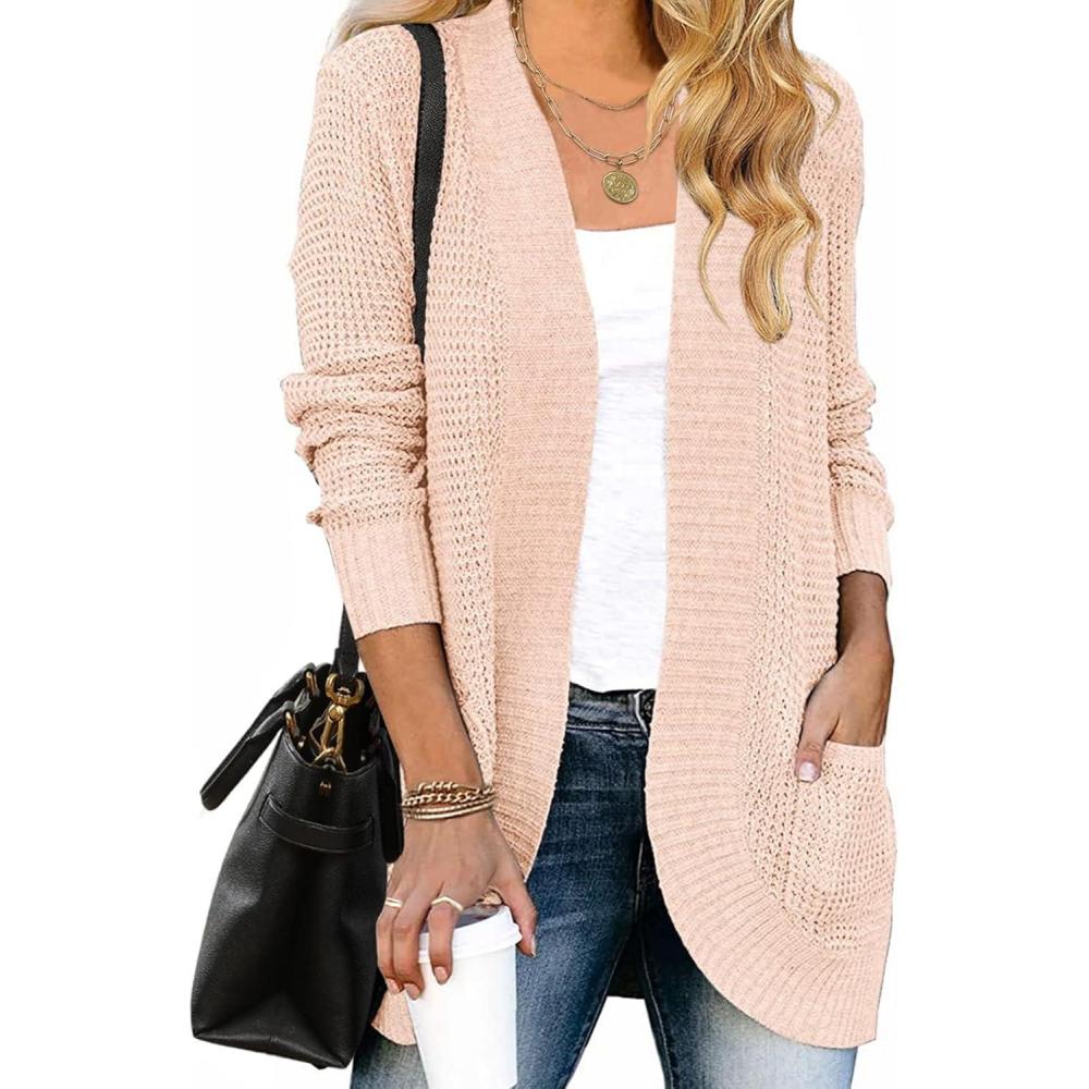 imageZESICA Womens Fall Winter 2026 Long Sleeve Open Front Casual Lightweight Soft Knit Cardigan Sweater OuterwearBlush