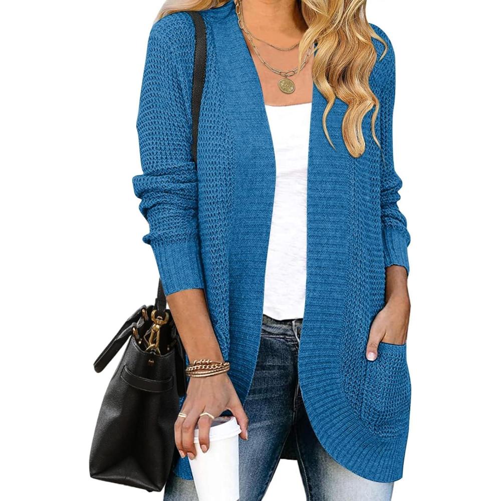 imageZESICA Womens Fall Winter 2026 Long Sleeve Open Front Casual Lightweight Soft Knit Cardigan Sweater OuterwearCobaltblue