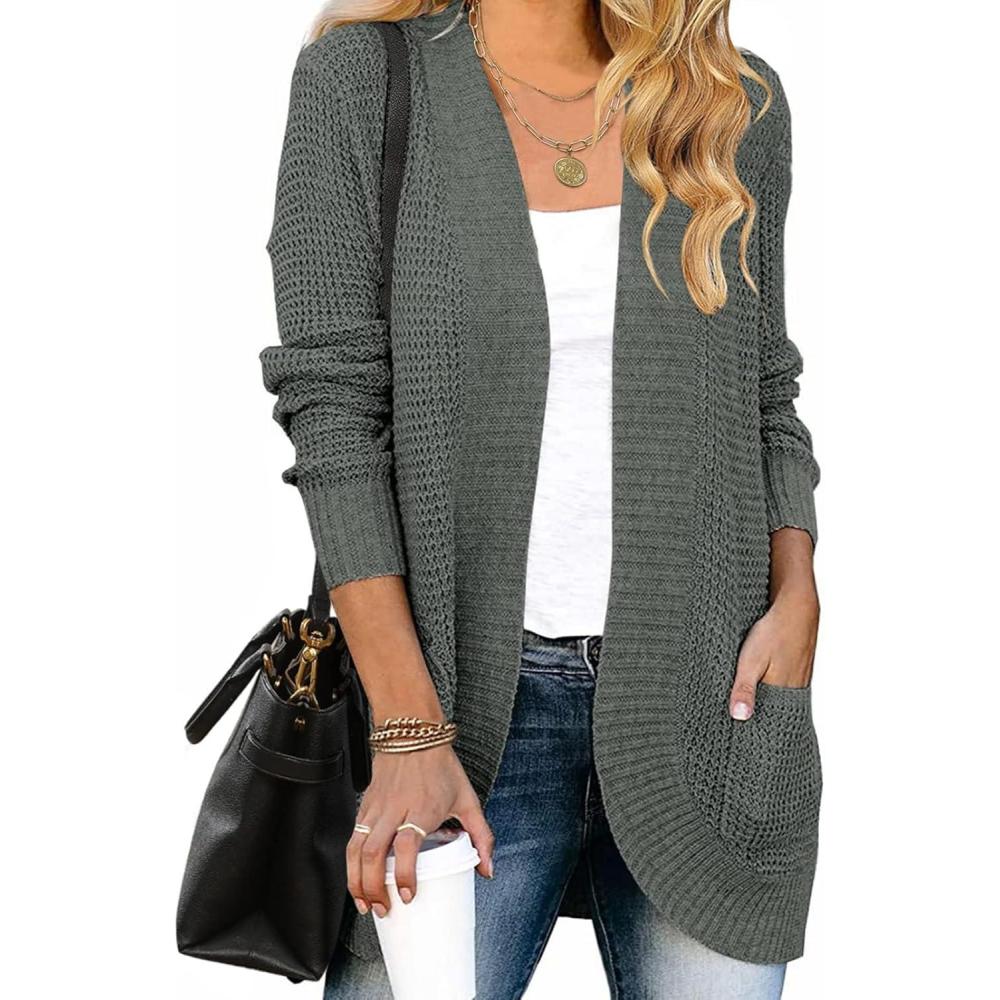 imageZESICA Womens Fall Winter 2026 Long Sleeve Open Front Casual Lightweight Soft Knit Cardigan Sweater OuterwearDarkgrey