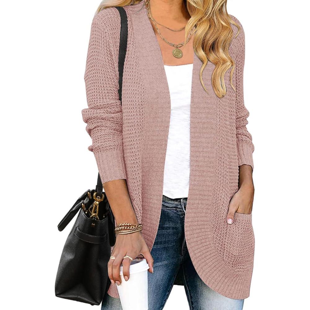 imageZESICA Womens Fall Winter 2026 Long Sleeve Open Front Casual Lightweight Soft Knit Cardigan Sweater OuterwearDustypink