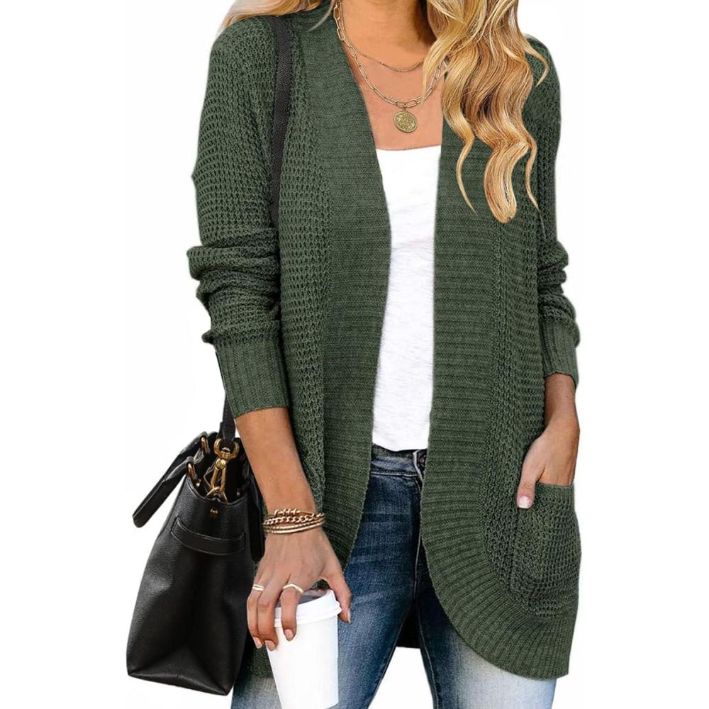 imageZESICA Womens Fall Winter 2026 Long Sleeve Open Front Casual Lightweight Soft Knit Cardigan Sweater OuterwearGreen