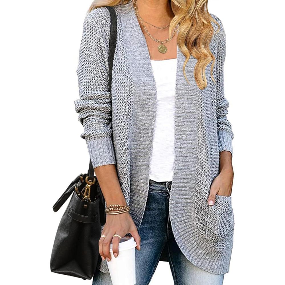 imageZESICA Womens Fall Winter 2026 Long Sleeve Open Front Casual Lightweight Soft Knit Cardigan Sweater OuterwearGrey