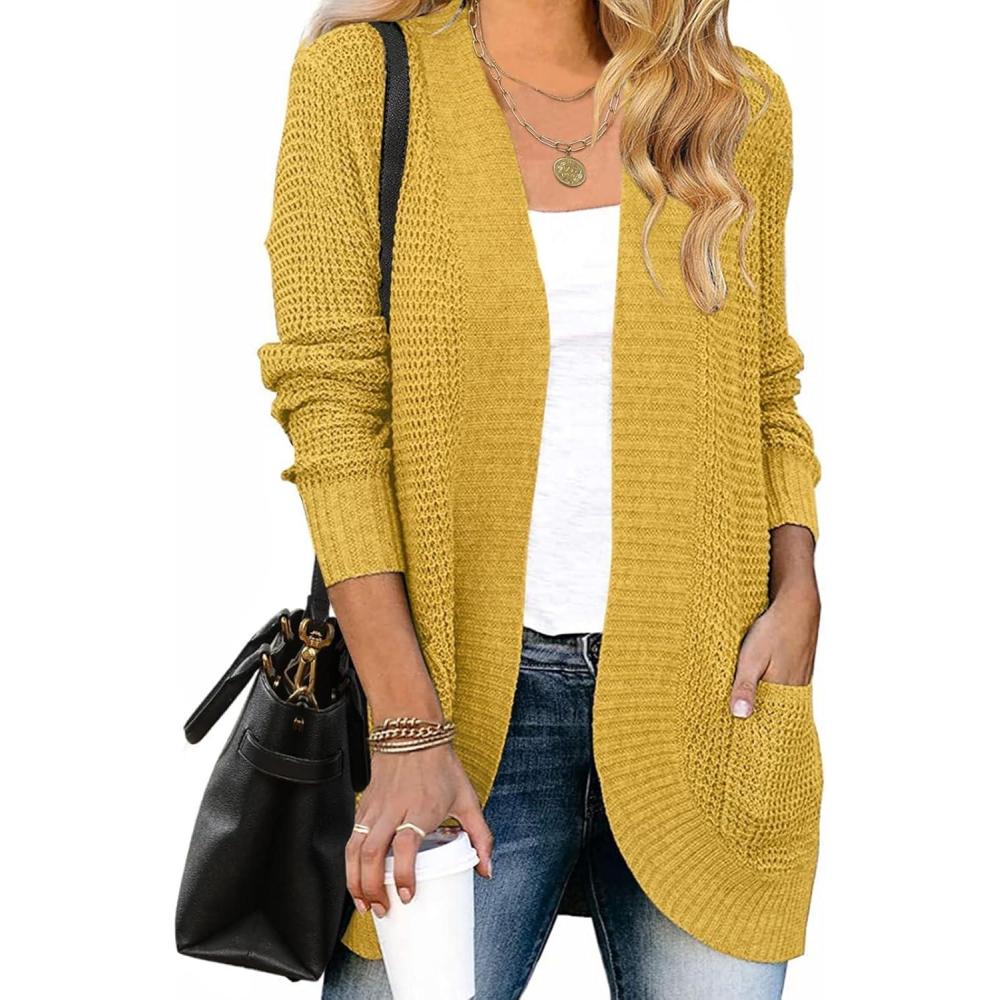 imageZESICA Womens Fall Winter 2026 Long Sleeve Open Front Casual Lightweight Soft Knit Cardigan Sweater OuterwearMustard