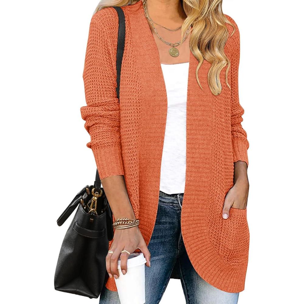 imageZESICA Womens Fall Winter 2026 Long Sleeve Open Front Casual Lightweight Soft Knit Cardigan Sweater OuterwearOrange