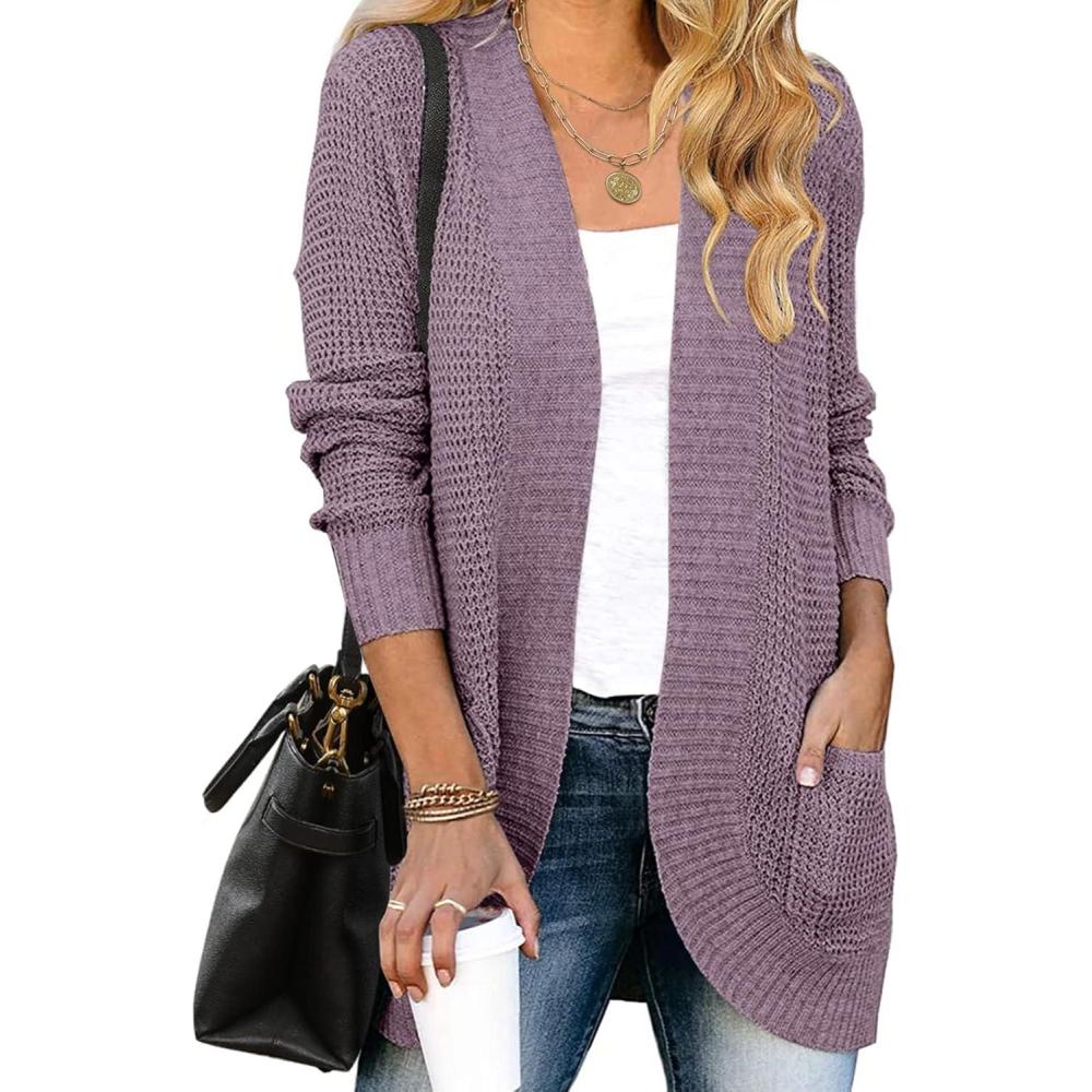 imageZESICA Womens Fall Winter 2026 Long Sleeve Open Front Casual Lightweight Soft Knit Cardigan Sweater OuterwearPurple