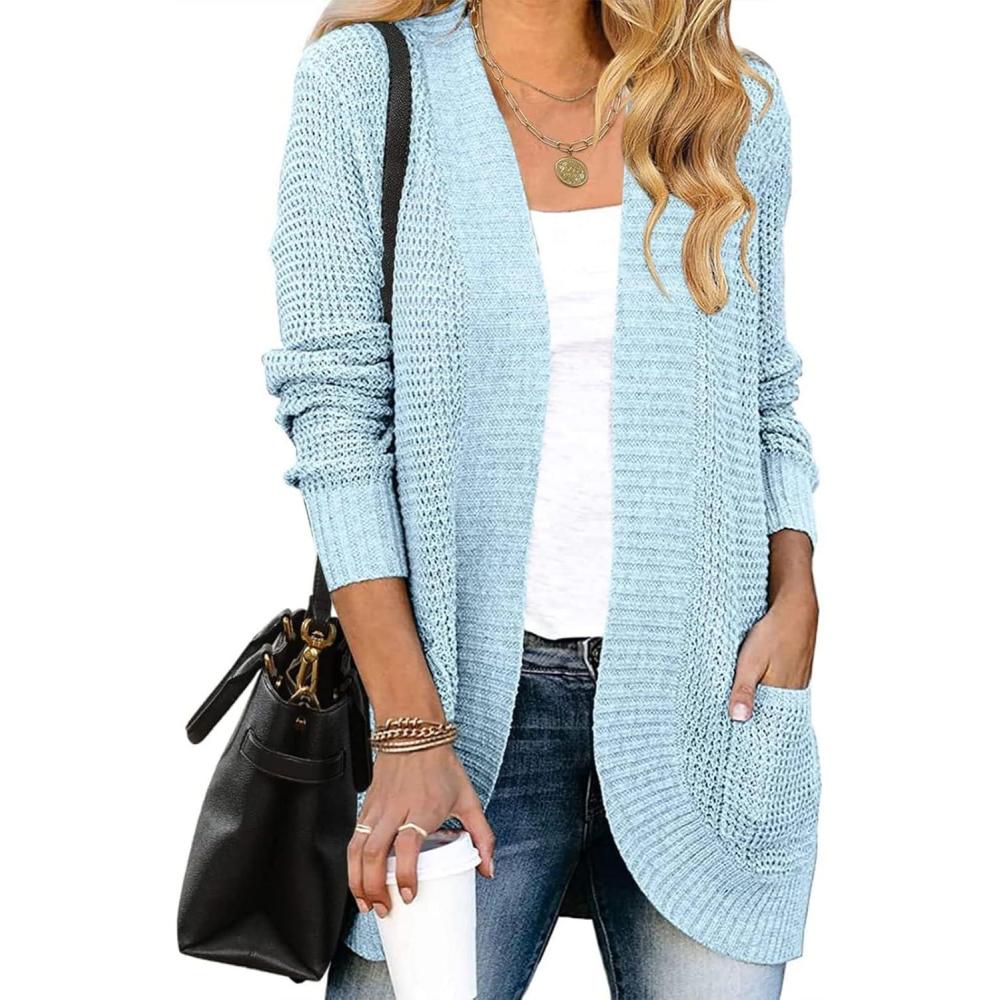 imageZESICA Womens Fall Winter 2026 Long Sleeve Open Front Casual Lightweight Soft Knit Cardigan Sweater OuterwearSkyblue