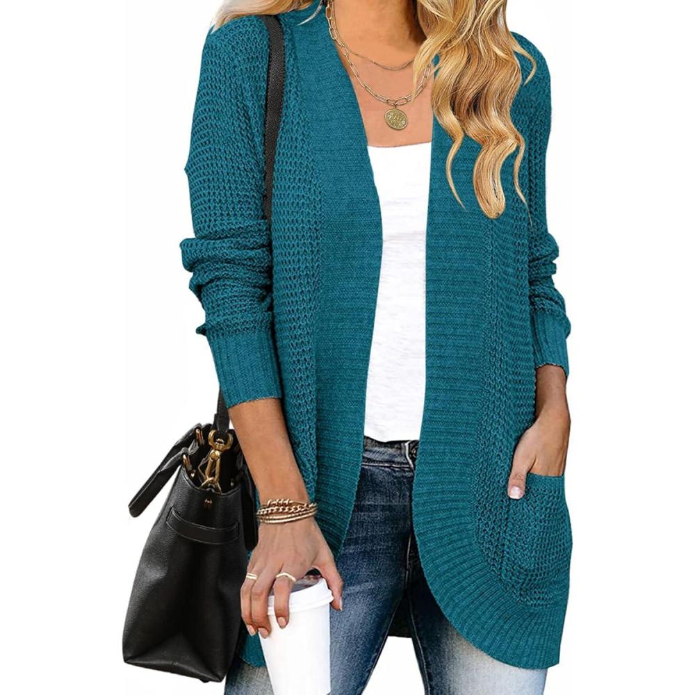 imageZESICA Womens Fall Winter 2026 Long Sleeve Open Front Casual Lightweight Soft Knit Cardigan Sweater OuterwearTeal