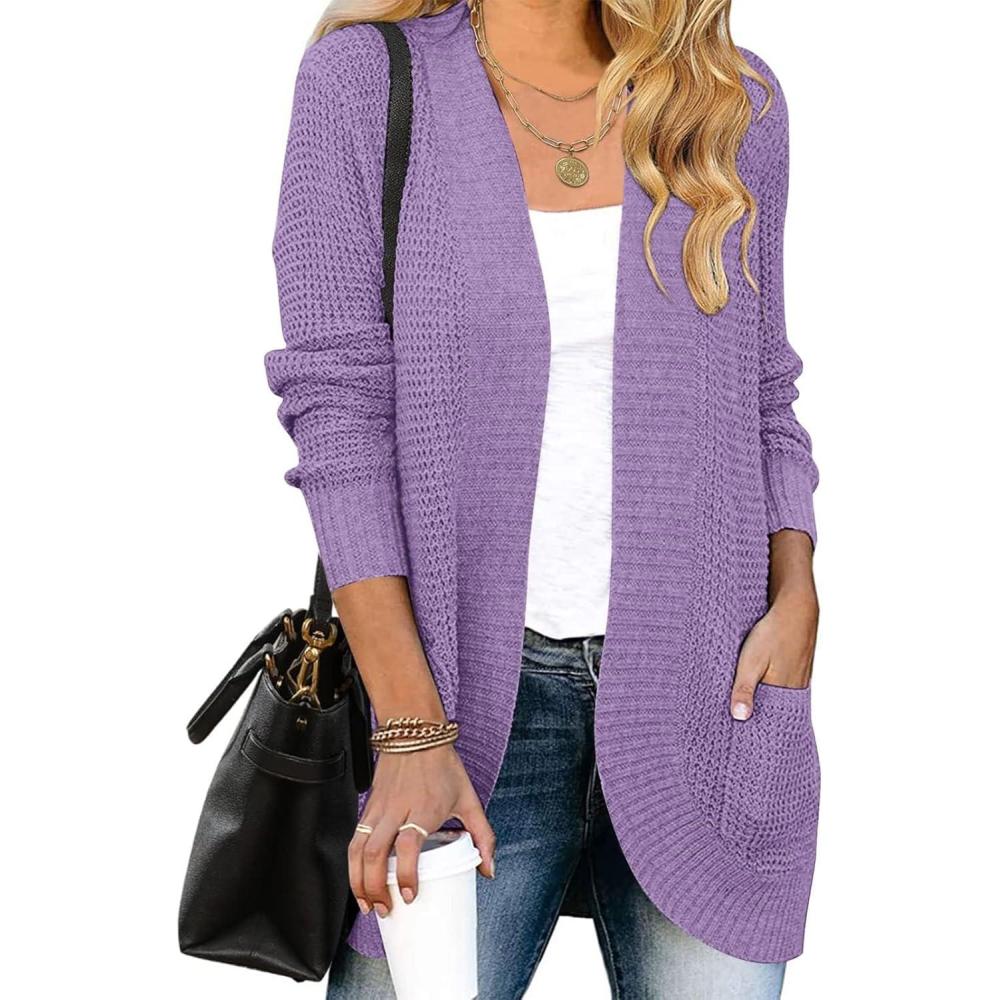 imageZESICA Womens Fall Winter 2026 Long Sleeve Open Front Casual Lightweight Soft Knit Cardigan Sweater OuterwearViolet