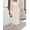 ZESICA Womens 2026 Fall Long Sleeve Mock Neck Bodycon Midi Dress Ruched Knit Elegant Party Cocktail Formal Dresses(Apricot)