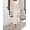 ZESICA Womens 2026 Fall Long Sleeve Mock Neck Bodycon Midi Dress Ruched Knit Elegant Party Cocktail Formal Dresses(Apricot)
