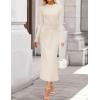 ZESICA Womens 2026 Fall Long Sleeve Mock Neck Bodycon Midi Dress Ruched Knit Elegant Party Cocktail Formal Dresses(Apricot)