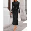 ZESICA Womens 2026 Fall Long Sleeve Mock Neck Bodycon Midi Dress Ruched Knit Elegant Party Cocktail Formal Dresses(Black)