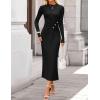 ZESICA Womens 2026 Fall Long Sleeve Mock Neck Bodycon Midi Dress Ruched Knit Elegant Party Cocktail Formal Dresses(Black)