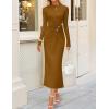 ZESICA Womens 2026 Fall Long Sleeve Mock Neck Bodycon Midi Dress Ruched Knit Elegant Party Cocktail Formal Dresses(Brown)
