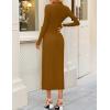 ZESICA Womens 2026 Fall Long Sleeve Mock Neck Bodycon Midi Dress Ruched Knit Elegant Party Cocktail Formal Dresses(Brown)