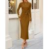 ZESICA Womens 2026 Fall Long Sleeve Mock Neck Bodycon Midi Dress Ruched Knit Elegant Party Cocktail Formal Dresses(Brown)