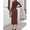 ZESICA Womens 2026 Fall Long Sleeve Mock Neck Bodycon Midi Dress Ruched Knit Elegant Party Cocktail Formal Dresses(Coffee)