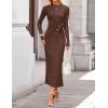 ZESICA Womens 2026 Fall Long Sleeve Mock Neck Bodycon Midi Dress Ruched Knit Elegant Party Cocktail Formal Dresses(Coffee)