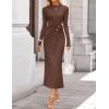 ZESICA Womens 2026 Fall Long Sleeve Mock Neck Bodycon Midi Dress Ruched Knit Elegant Party Cocktail Formal Dresses(Coffee)