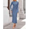 ZESICA Womens 2026 Fall Long Sleeve Mock Neck Bodycon Midi Dress Ruched Knit Elegant Party Cocktail Formal Dresses(Dustyblue)