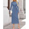 ZESICA Womens 2026 Fall Long Sleeve Mock Neck Bodycon Midi Dress Ruched Knit Elegant Party Cocktail Formal Dresses(Dustyblue)