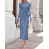 ZESICA Womens 2026 Fall Long Sleeve Mock Neck Bodycon Midi Dress Ruched Knit Elegant Party Cocktail Formal Dresses(Dustyblue)