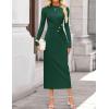 ZESICA Womens 2026 Fall Long Sleeve Mock Neck Bodycon Midi Dress Ruched Knit Elegant Party Cocktail Formal Dresses(Green)