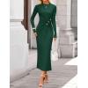 ZESICA Womens 2026 Fall Long Sleeve Mock Neck Bodycon Midi Dress Ruched Knit Elegant Party Cocktail Formal Dresses(Green)