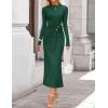 ZESICA Womens 2026 Fall Long Sleeve Mock Neck Bodycon Midi Dress Ruched Knit Elegant Party Cocktail Formal Dresses(Green)