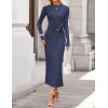 ZESICA Womens 2026 Fall Long Sleeve Mock Neck Bodycon Midi Dress Ruched Knit Elegant Party Cocktail Formal Dresses(Navy)