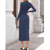 ZESICA Womens 2026 Fall Long Sleeve Mock Neck Bodycon Midi Dress Ruched Knit Elegant Party Cocktail Formal Dresses(Navy)