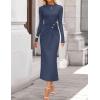 ZESICA Womens 2026 Fall Long Sleeve Mock Neck Bodycon Midi Dress Ruched Knit Elegant Party Cocktail Formal Dresses(Navy)